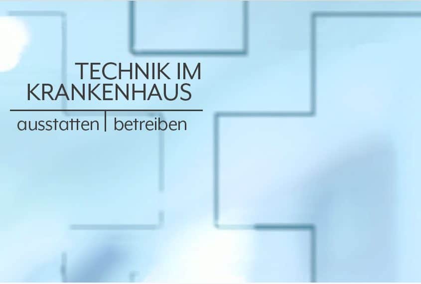 Logo Technik im Krankenhaus auf blauem Hintergrund