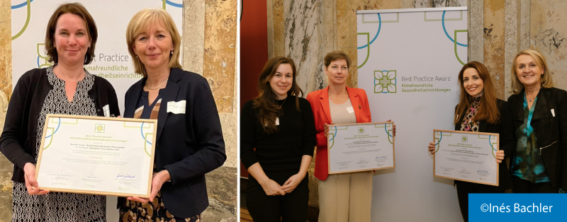Gruppenfotos der Urkundenübergabe Best Practice Award klimafreundliche Gesundheitseinrichtungen