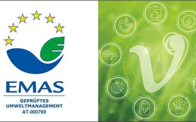 EMAS-Logo neben dem V aus dem Logo der Vinzenz Gruppe