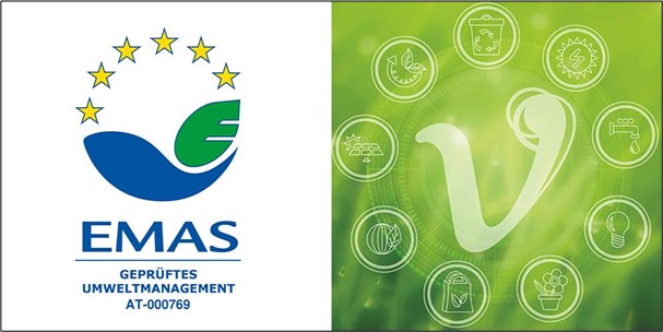 EMAS-Logo neben dem V aus dem Logo der Vinzenz Gruppe